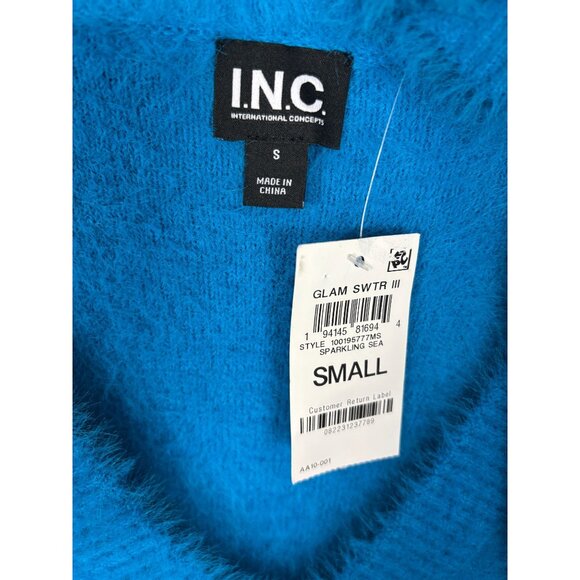 Bright Blue Fluffy I.N.C. Eyelash V-Neck Glam Soft Sweater Size Small NWT's - Picture 6 of 8